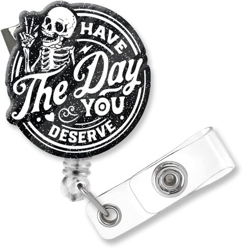 ZBCFSCSB Have The Day You Deserve Funny Black Glitter Badge Reel Holder with Metal Shark Clip, Cute Bones Badge Reel Nurse Accessories, Gifts for Radiology Student Doctor Nurse Orthopedics PA X-Ray in Kuwait
