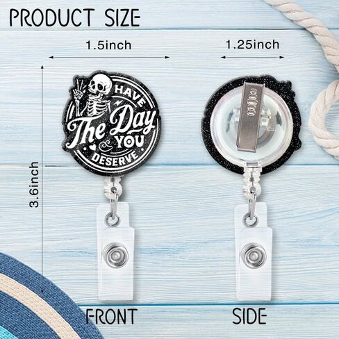 ZBCFSCSB Have The Day You Deserve Funny Black Glitter Badge Reel Holder with Metal Shark Clip, Cute Bones Badge Reel Nurse Accessories, Gifts for Radiology Student Doctor Nurse Orthopedics PA X-Ray in Kuwait