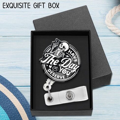 ZBCFSCSB Have The Day You Deserve Funny Black Glitter Badge Reel Holder with Metal Shark Clip, Cute Bones Badge Reel Nurse Accessories, Gifts for Radiology Student Doctor Nurse Orthopedics PA X-Ray in Kuwait
