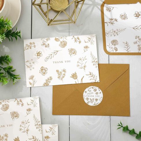 Whaline 36Pcs Blue Floral Thank You Cards with Envelopes and Stickers Blue Greeting Cards Blank Note Cards for Weddings Bridal Shower Baby Shower in Kuwait