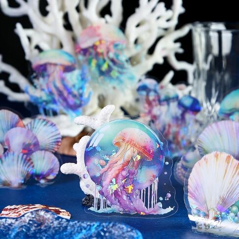 Yoksas 60Pcs Holographic Ocean Life Jellyfish Turtles Stickers - Sea Marine Animal Whales Dolphins Seahorses Stickers for Junk Journal,Scrapbooking Supplies,Planner in Kuwait