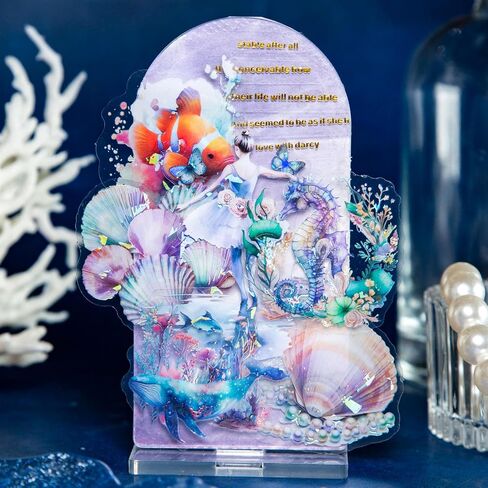 Yoksas 60Pcs Holographic Ocean Life Jellyfish Turtles Stickers - Sea Marine Animal Whales Dolphins Seahorses Stickers for Junk Journal,Scrapbooking Supplies,Planner in Kuwait