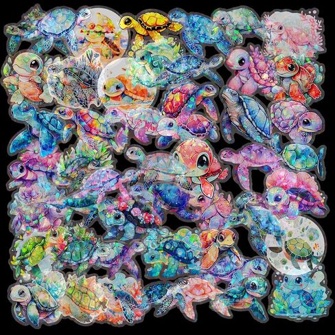 Yoksas 60Pcs Holographic Ocean Life Jellyfish Turtles Stickers - Sea Marine Animal Whales Dolphins Seahorses Stickers for Junk Journal,Scrapbooking Supplies,Planner in Kuwait