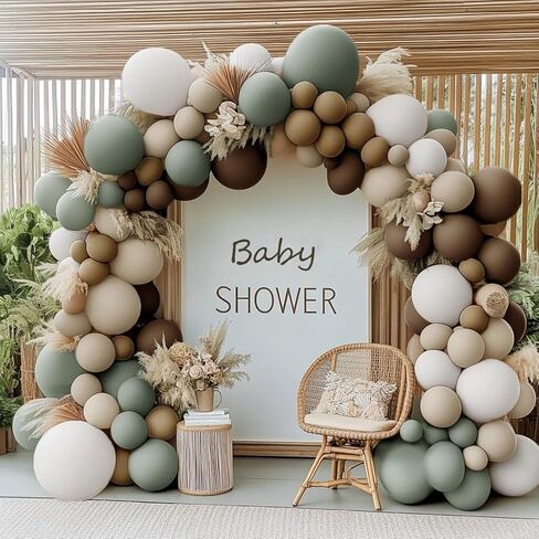 Dusty Green Nude Balloon Arch Kit - Double Stuffed Green Brown White Sand Cream Balloon Garland Light Avocado Beige Boho Color for Baby Shower Neutral Birthday Woodland Wedding Party Decor in Saudi Arabia