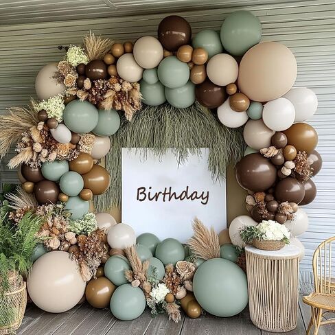 Dusty Green Nude Balloon Arch Kit - Double Stuffed Green Brown White Sand Cream Balloon Garland Light Avocado Beige Boho Color for Baby Shower Neutral Birthday Woodland Wedding Party Decor in Saudi Arabia