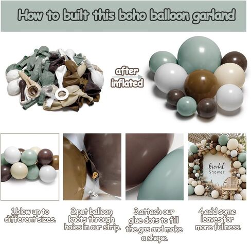 Dusty Green Nude Balloon Arch Kit - Double Stuffed Green Brown White Sand Cream Balloon Garland Light Avocado Beige Boho Color for Baby Shower Neutral Birthday Woodland Wedding Party Decor in Saudi Arabia