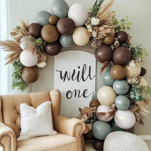 Dusty Green Nude Balloon Arch Kit - Double Stuffed Green Brown White Sand Cream Balloon Garland Light Avocado Beige Boho Color for Baby Shower Neutral Birthday Woodland Wedding Party Decor in Saudi Arabia