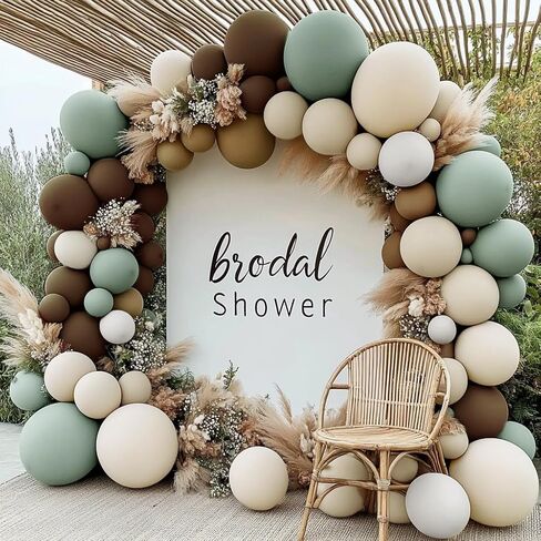 Dusty Green Nude Balloon Arch Kit - Double Stuffed Green Brown White Sand Cream Balloon Garland Light Avocado Beige Boho Color for Baby Shower Neutral Birthday Woodland Wedding Party Decor in Saudi Arabia