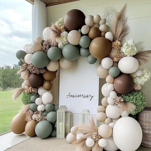 Dusty Green Nude Balloon Arch Kit - Double Stuffed Green Brown White Sand Cream Balloon Garland Light Avocado Beige Boho Color for Baby Shower Neutral Birthday Woodland Wedding Party Decor in Saudi Arabia