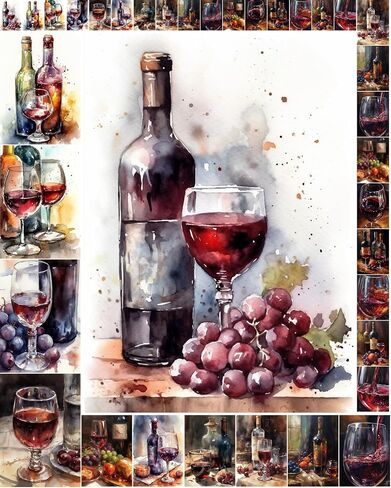 Decoupage Paper Pack (35 Sheets 6 "x8") لوحات ألوان مائية من النبيذ المذهل والعنب Flonz Vintage Illustration بطاقات لتفكيك وحرف اليقظة والسردة in Kuwait