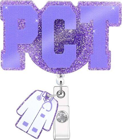 Glitter PCT Badge Reel Retractable with ID Clip,ID Name Identification Tags for Patient Care Technician Accessories (Black) in Kuwait