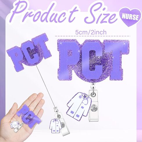 Glitter PCT Badge Reel Retractable with ID Clip,ID Name Identification Tags for Patient Care Technician Accessories (Black) in Kuwait