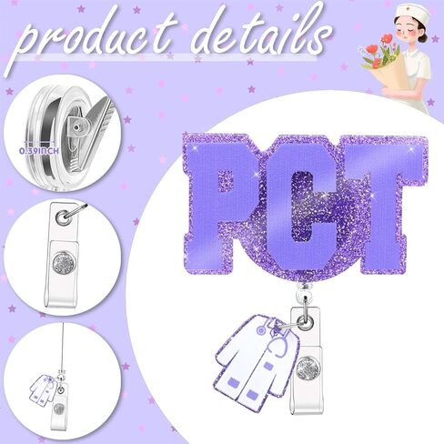 Glitter PCT Badge Reel Retractable with ID Clip,ID Name Identification Tags for Patient Care Technician Accessories (Black) in Kuwait