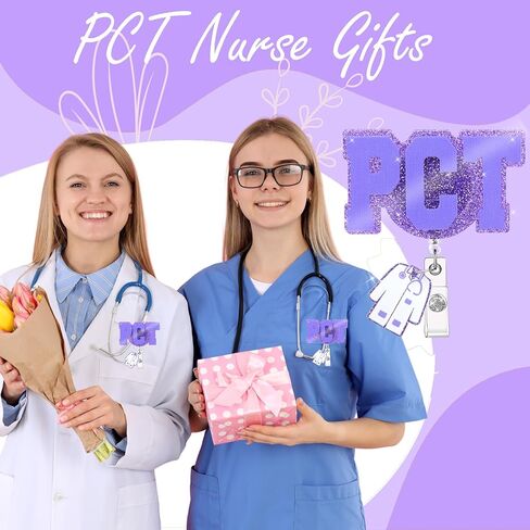 Glitter PCT Badge Reel Retractable with ID Clip,ID Name Identification Tags for Patient Care Technician Accessories (Black) in Kuwait