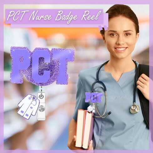 Glitter PCT Badge Reel Retractable with ID Clip,ID Name Identification Tags for Patient Care Technician Accessories (Black) in Kuwait