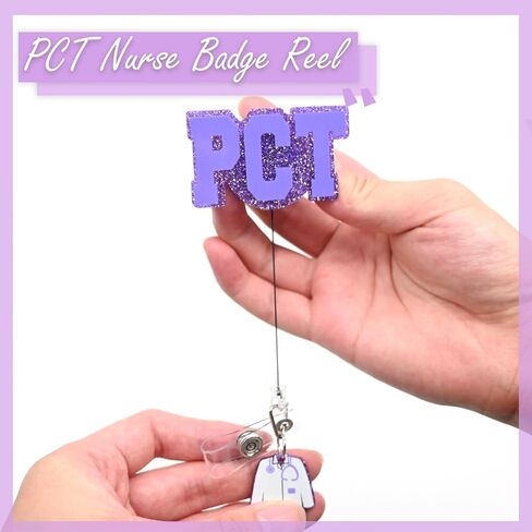 Glitter PCT Badge Reel Retractable with ID Clip,ID Name Identification Tags for Patient Care Technician Accessories (Black) in Kuwait
