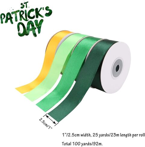 4 لفة 2.5 سم سانت باتريك أشرطة الساتان ، 25 ياردة شريط النسيج الصفراء الأخضر الكلاسيكية ل ST Patrick's DIY يلفت الحفلات منزل حديقة المنزل in Kuwait