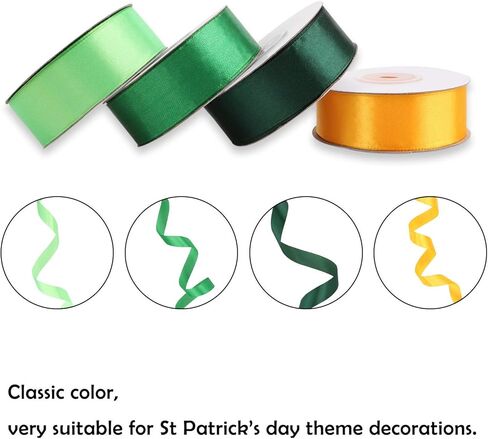 4 لفة 2.5 سم سانت باتريك أشرطة الساتان ، 25 ياردة شريط النسيج الصفراء الأخضر الكلاسيكية ل ST Patrick's DIY يلفت الحفلات منزل حديقة المنزل in Kuwait