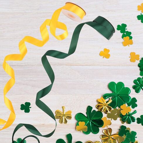 4 لفة 2.5 سم سانت باتريك أشرطة الساتان ، 25 ياردة شريط النسيج الصفراء الأخضر الكلاسيكية ل ST Patrick's DIY يلفت الحفلات منزل حديقة المنزل in Kuwait