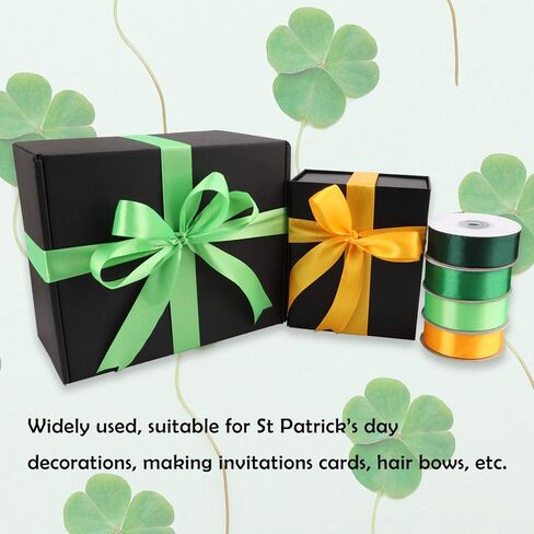 4 لفة 2.5 سم سانت باتريك أشرطة الساتان ، 25 ياردة شريط النسيج الصفراء الأخضر الكلاسيكية ل ST Patrick's DIY يلفت الحفلات منزل حديقة المنزل in Kuwait