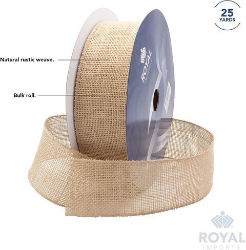 Royal Imports Natural Burlap Jute Wired Fabric Ribbon 2.5" (#40) for Floral, Holiday & Craft Decoration, 25 Yard Bulk Roll (75 FT Spool) in Saudi Arabia
