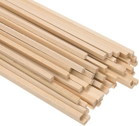 50-Pack Wood Square Dowel Rods, 1/8 x 12 Inch Unfinished Wooden Square Dowel Rod, Hardwood Square Dowel Sticks for Crafts/DIY Projects/Models Making [Wood Color] in Saudi Arabia