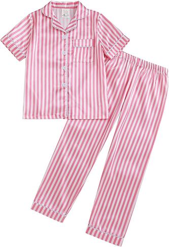 MyFav Pajama Set for Girls Button Down Silky Kids Sleepwear Nightwear Loungewear Clothes Set in Kuwait
