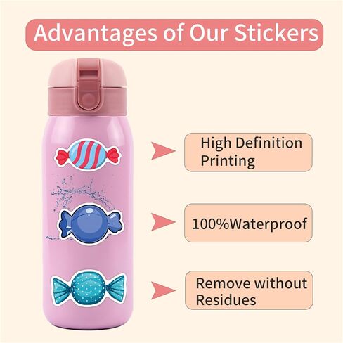Cute Candy Stickers Pack 55PCS Cartoon Sweet Stickers Gifts for Kids Girls Boys, Kechup Waterproof Vinyl Dessert Stickers for Water Bottles Journaling Luggage Party Supplies in Saudi Arabia