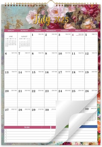2025-2026 Calendar - Wall Calendar 2025-2026, Jul.2025 - Dec.2026, 12"x17", 2025-2026 Wall Calendar with Twin-Wire Binding + Hanging Hook + Large Ruled Blocks with Julian Dates in Saudi Arabia