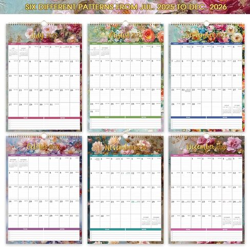 2025-2026 Calendar - Wall Calendar 2025-2026, Jul.2025 - Dec.2026, 12"x17", 2025-2026 Wall Calendar with Twin-Wire Binding + Hanging Hook + Large Ruled Blocks with Julian Dates in Saudi Arabia