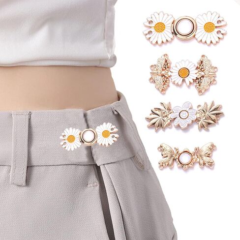 MOTYAWN 4 Styles Jean Button Pins, Adjustable Jean Button, Detachable Jean Button Pin, No Sewing Required, Perfect Fit Instant Jean Button (4 Pairs of Flowers Models) in Saudi Arabia