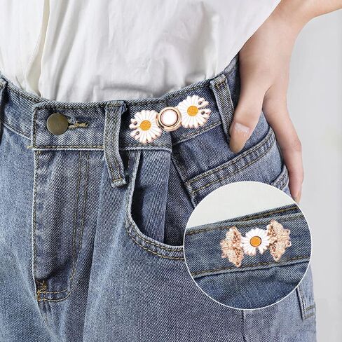MOTYAWN 4 Styles Jean Button Pins, Adjustable Jean Button, Detachable Jean Button Pin, No Sewing Required, Perfect Fit Instant Jean Button (4 Pairs of Flowers Models) in Saudi Arabia