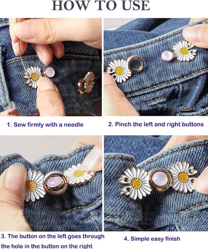 MOTYAWN 4 Styles Jean Button Pins, Adjustable Jean Button, Detachable Jean Button Pin, No Sewing Required, Perfect Fit Instant Jean Button (4 Pairs of Flowers Models) in Saudi Arabia
