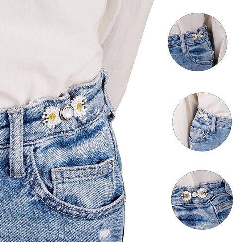 MOTYAWN 4 Styles Jean Button Pins, Adjustable Jean Button, Detachable Jean Button Pin, No Sewing Required, Perfect Fit Instant Jean Button (4 Pairs of Flowers Models) in Saudi Arabia