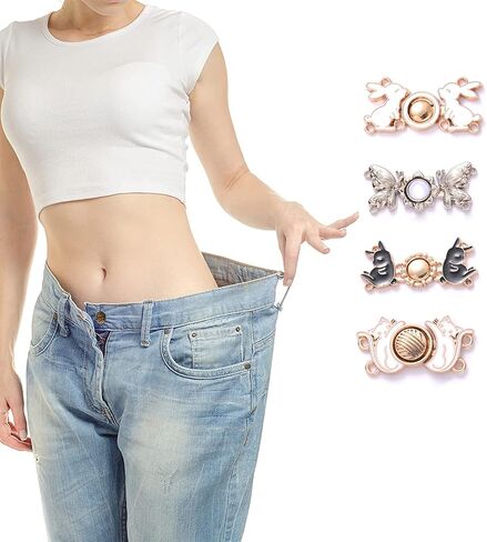 MOTYAWN 4 Styles Jean Button Pins, Adjustable Jean Button, Detachable Jean Button Pin, No Sewing Required, Perfect Fit Instant Jean Button (4 Pairs of Flowers Models) in Saudi Arabia