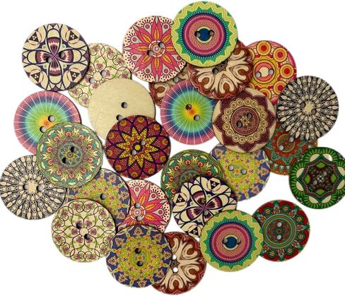30-Pack 2 inch (50mm) Large Wooden Craft Buttons Mixed Pattern, for Sewing, DIY Crafts (2 Inch) (B) in Kuwait