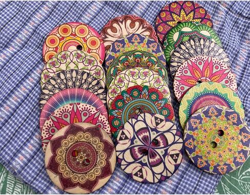 30-Pack 2 inch (50mm) Large Wooden Craft Buttons Mixed Pattern, for Sewing, DIY Crafts (2 Inch) (B) in Kuwait