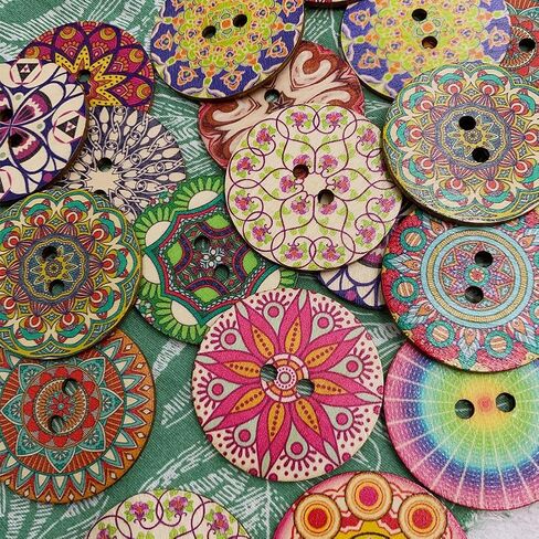 30-Pack 2 inch (50mm) Large Wooden Craft Buttons Mixed Pattern, for Sewing, DIY Crafts (2 Inch) (B) in Kuwait