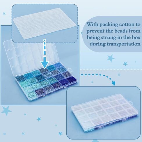 PH PandaHall 24000pcs Glass Seed Beads 2mm 12/0 Mini Blue Friendship Waist Beads 24 Colors Ocean Sea Small Tiny Spacer Beads for Bracelet Making Summer Seaside Beading Weaving in Saudi Arabia