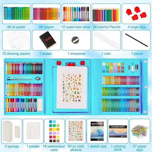 KINSPORY Art Kit, 290 Pack Art Sets Crafts Drawing Coloring kit, Double-Side Trifold Easel, Oil Pastels, Crayons, Colored Pencils, Creative Gift for Beginners Artists Girls Boys Kids (Black) in Kuwait
