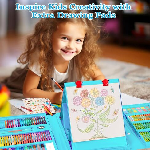 KINSPORY Art Kit, 290 Pack Art Sets Crafts Drawing Coloring kit, Double-Side Trifold Easel, Oil Pastels, Crayons, Colored Pencils, Creative Gift for Beginners Artists Girls Boys Kids (Black) in Kuwait