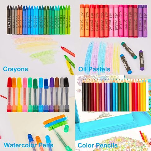 KINSPORY Art Kit, 290 Pack Art Sets Crafts Drawing Coloring kit, Double-Side Trifold Easel, Oil Pastels, Crayons, Colored Pencils, Creative Gift for Beginners Artists Girls Boys Kids (Black) in Kuwait