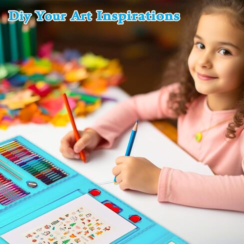 KINSPORY Art Kit, 290 Pack Art Sets Crafts Drawing Coloring kit, Double-Side Trifold Easel, Oil Pastels, Crayons, Colored Pencils, Creative Gift for Beginners Artists Girls Boys Kids (Black) in Kuwait