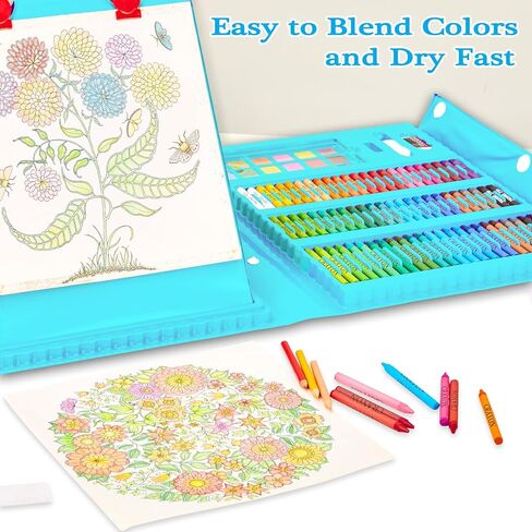 KINSPORY Art Kit, 290 Pack Art Sets Crafts Drawing Coloring kit, Double-Side Trifold Easel, Oil Pastels, Crayons, Colored Pencils, Creative Gift for Beginners Artists Girls Boys Kids (Black) in Kuwait