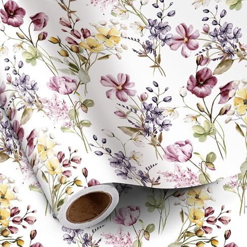 RUSPEPA Floral Wrapping Paper Roll for Women Girls, Mini Roll, Elegant Wild Flower Design Gift Wrap Paper Perfect for Birthdays, Bridal Shower, Spring, Wedding, Mother's Day, 17 Inch x 16.4 Feet in Kuwait