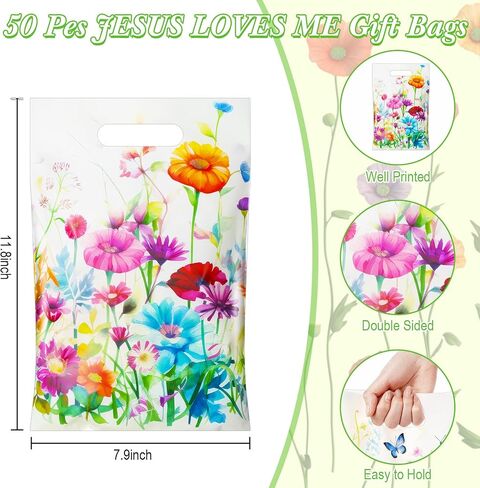 Epakh 100 Pcs Wildflower Gift Bags Bulk Plastic Goody Bags with Handles Wildflower Treat Bags Floral Butterfly Candy Gift Bag for Baby Shower Spring Summer Floral Birthday Party Supplies in Kuwait