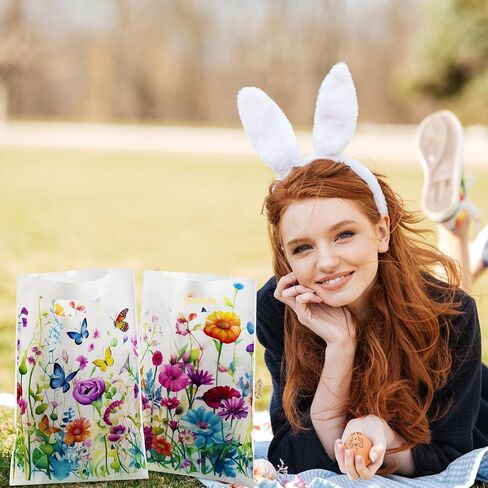 Epakh 100 Pcs Wildflower Gift Bags Bulk Plastic Goody Bags with Handles Wildflower Treat Bags Floral Butterfly Candy Gift Bag for Baby Shower Spring Summer Floral Birthday Party Supplies in Kuwait