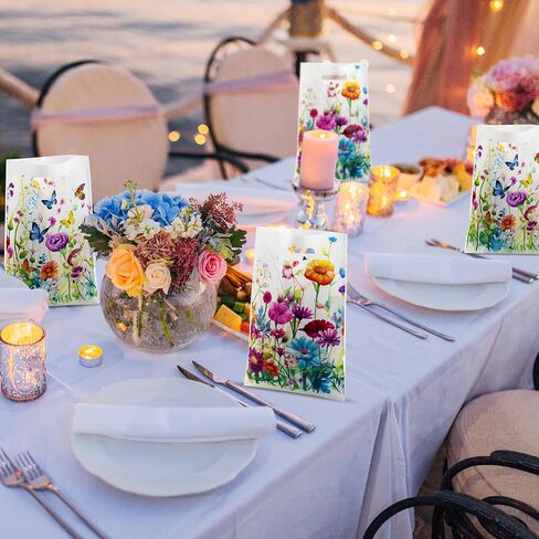 Epakh 100 Pcs Wildflower Gift Bags Bulk Plastic Goody Bags with Handles Wildflower Treat Bags Floral Butterfly Candy Gift Bag for Baby Shower Spring Summer Floral Birthday Party Supplies in Kuwait