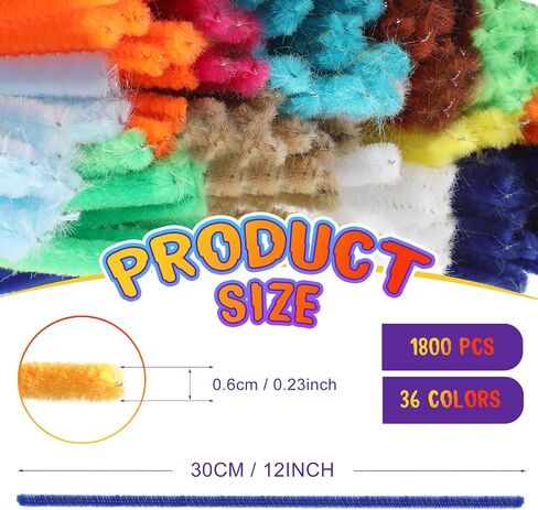 1800 PCS أنابيب منظفات 6 مم من 12 بوصة تشنيل سيقان أنابيب أنابيب أنابيب لوازم الفن لوازم فنية للأطفال البالغين ديكورات إبداعية ، 36 ألوانًا متنوعة in Kuwait