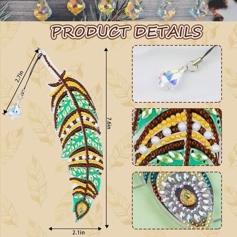 6 Pieces DIY Diamond Painting Feather Bookmarks 5D Diamond Drawing Bookmarks Leaf Feather Peacock Feather Rhinestone Bookmarks Acrylic Art Bookmarks Adults Craft Supplies in Saudi Arabia